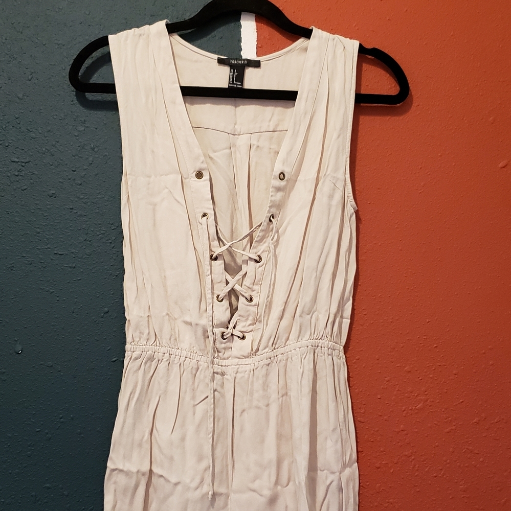 Tan laced front romper